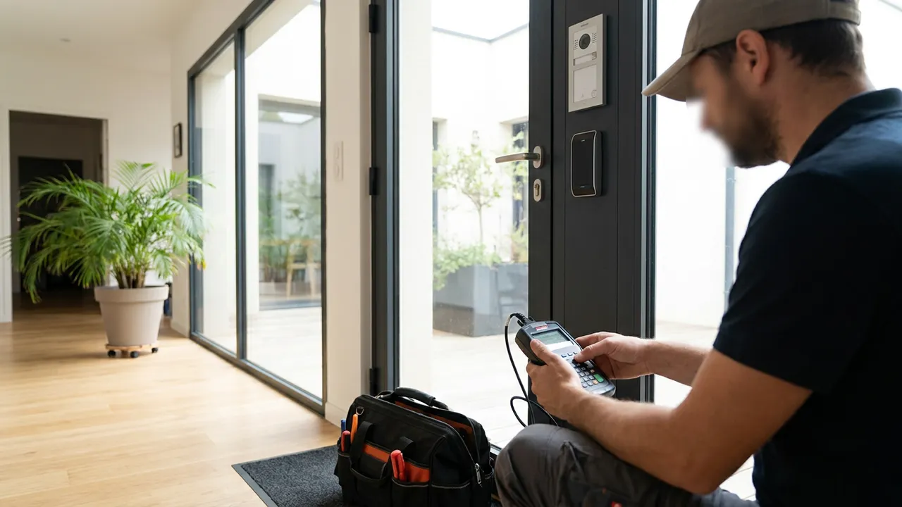 Porte de hall d'une résidence en copropriété avec lecteur de badge à Bondoufle